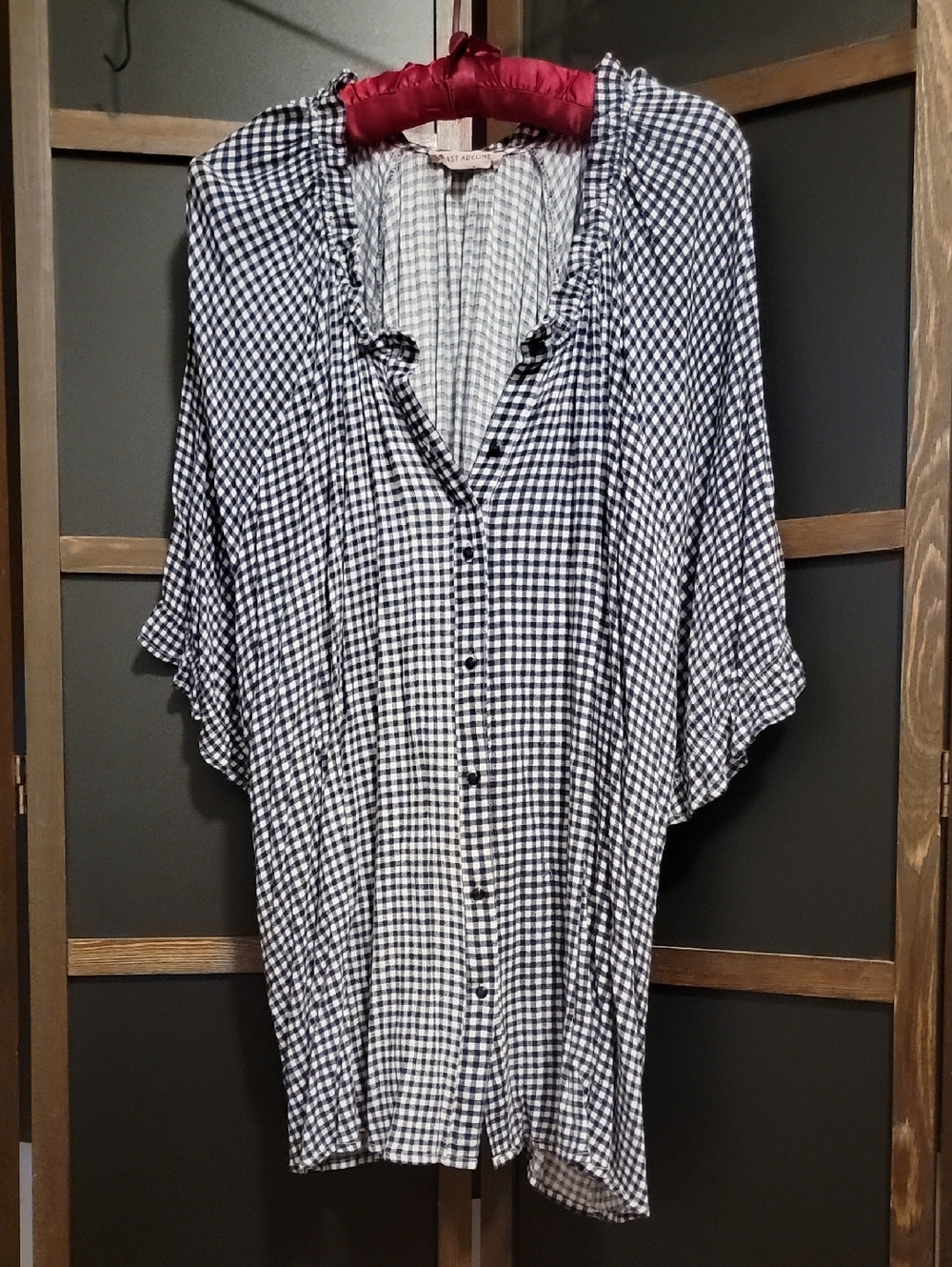 Women's Navy and White Gingham Button-Front Blouse